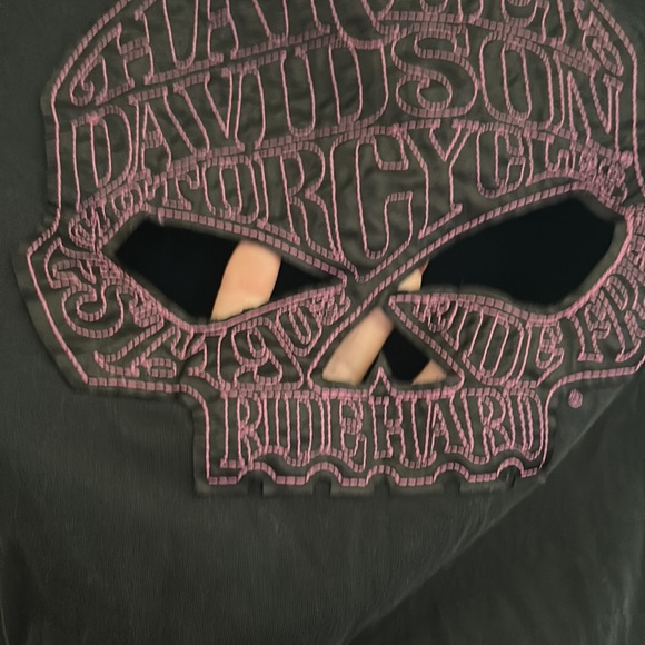 Harley Davidson black /purple short sleeve women’s peek a boo top  X-Large - Picture 3 of 5